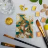 ACEO original watercolor painting girl glitter flower