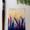 ACEO original painting watercolor lavender field purple flowers landscape