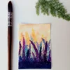 ACEO original painting watercolor lavender field purple flowers landscape