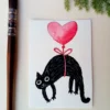 ACEO original painting watercolor valentine's day love BLACK cat