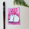 ACEO original painting watercolor valentine's day love cat couple pink