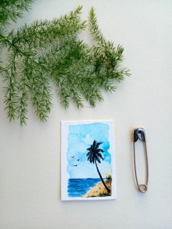 mini original painting watercolor landscape beachside