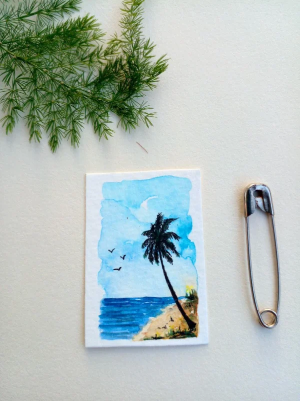mini original painting watercolor landscape beachside